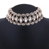 Vintage Crystal Rhinestone Flower Choker Necklace for Women