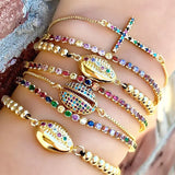 Zircon Bracelet Set Evil Eye Colorful Shell Women Bracelet