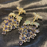 S925 Silver Bee Grape Earrings Colorful Zircon Dangle Long Earrings