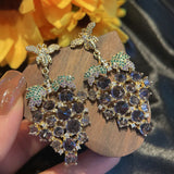 S925 Silver Bee Grape Earrings Colorful Zircon Dangle Long Earrings