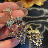 S925 Silver Bee Grape Earrings Colorful Zircon Dangle Long Earrings