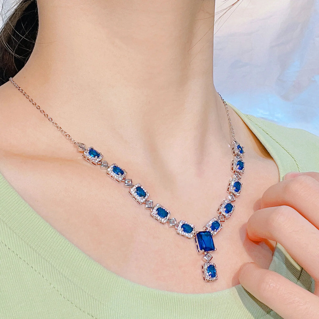 Vintage Silver Sapphire Choker Necklace for Women