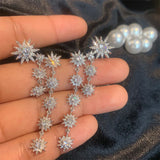 925 Silver Tassel Dangle Earrings Stars Wedding Jewelry