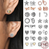925 Crystal Stud Earrings Heart Star Round Huggie Earring Women Piercing Brincos
