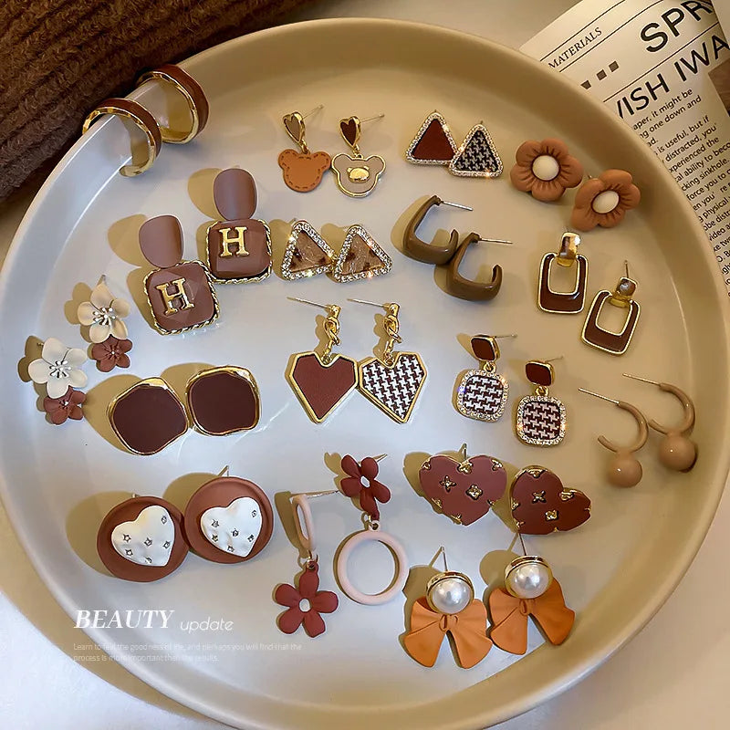 Milk Coffee Series Retro Earrings Collection Korea Ins Love Flower Earrings