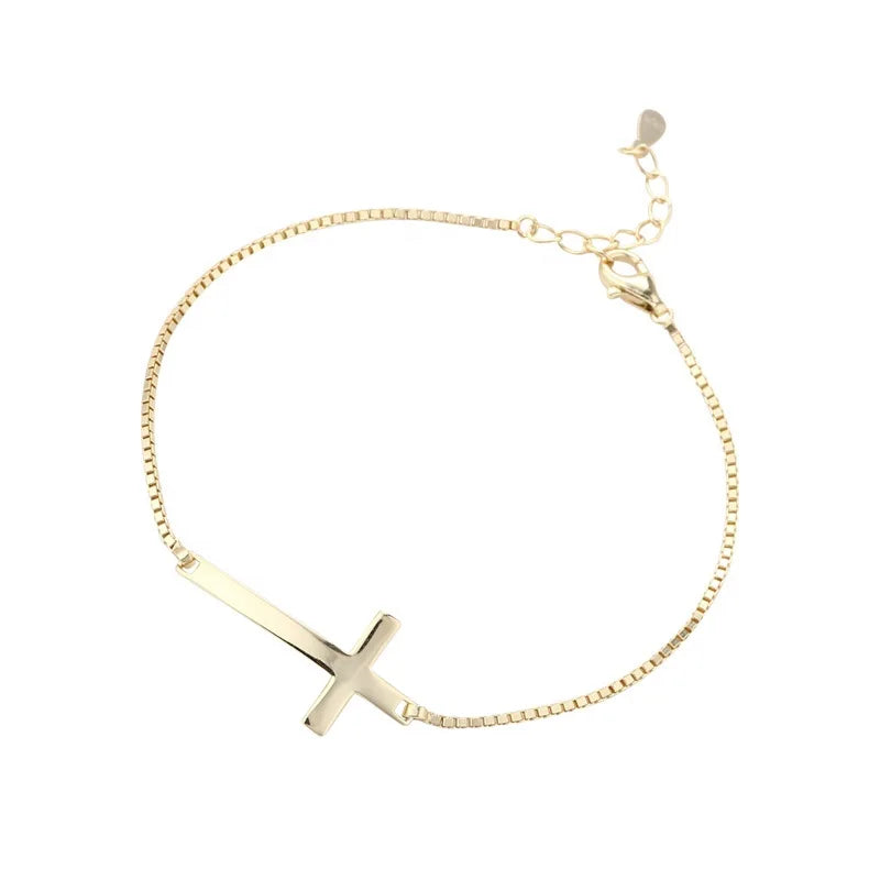 925 Silver Sideway Cross Bracelet Crucifix Women
