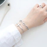 925 Silver Sideway Cross Bracelet Crucifix Women