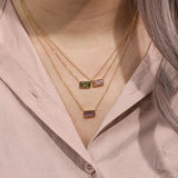 Minimalist Rectangle Crystal Plate Pendant Necklace Solid Zircon Necklace