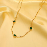 Minimalist Square CZ Charm Pendant Necklace Stainless Steel