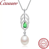 Elegant Freshwater Pearl Necklace with Green Crystal Pendant