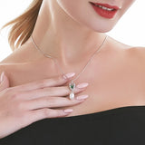 Elegant Freshwater Pearl Necklace with Green Crystal Pendant