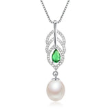 Elegant Freshwater Pearl Necklace with Green Crystal Pendant