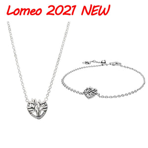 Mother's Silver High Heart Family Tree Collier Necklace Bracelet Set
