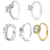 Mother's 925 Silver Double Heart Family Pan Ring Gift Women
