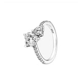 Mother's 925 Silver Double Heart Family Pan Ring Gift Women