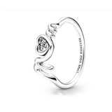 Mother's 925 Silver Double Heart Family Pan Ring Gift Women