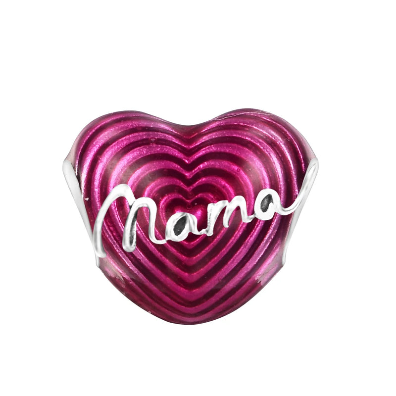 Mother's Love Mama Heart Charm 925 Silver Jewelry for Bracelets
