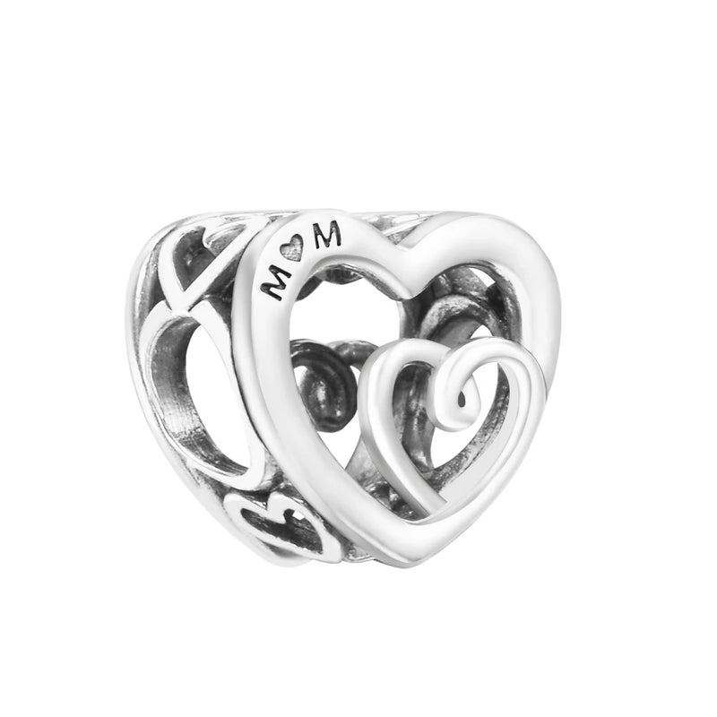 Mom Entwined Heart Charm 925 Sterling Silver Beads for Jewelry Making