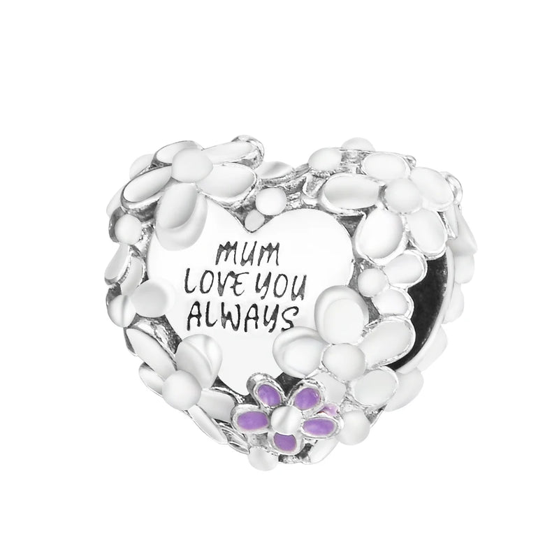 Mum Love You Always Heart Charm 925 Sterling Silver Beads for Jewelry Making