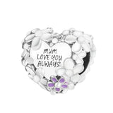 Mum Love You Always Heart Charm 925 Sterling Silver Beads for Jewelry Making