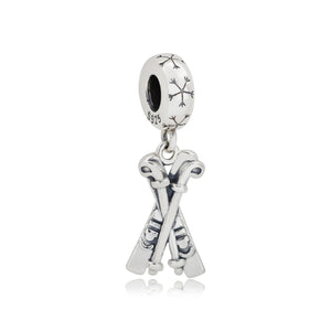 925 Silver High winter ski poles snowboard boy pendant for DIY jewelry