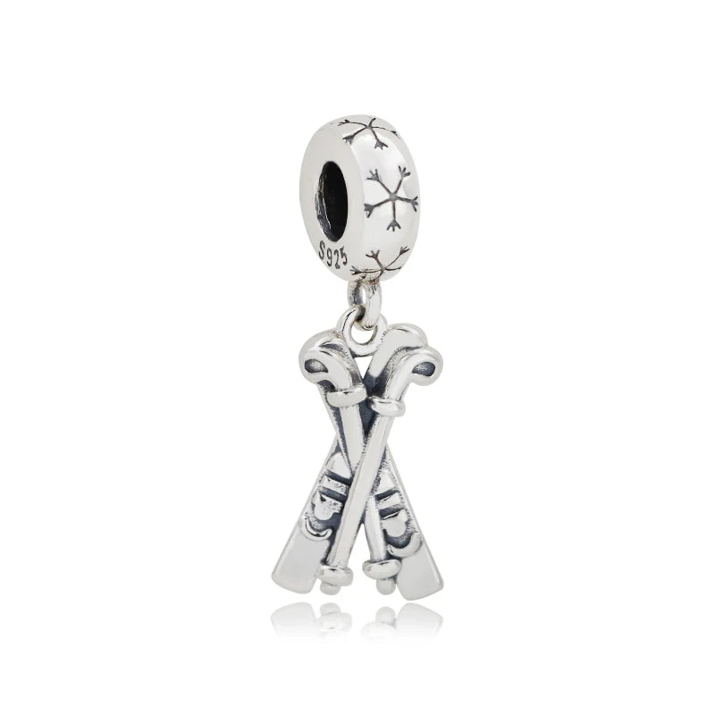 925 Silver High winter ski poles snowboard boy pendant for DIY jewelry