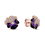 925 Silver Pan Butterfly Hoop Freehand Heart Earrings & Purple Pansy Flower Ring