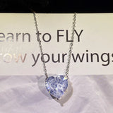 Love Pendant Necklace Colorful Crystal Diamond Heart Shape Crown Silver Plate