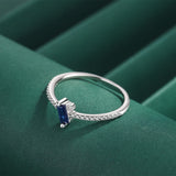Deep Sapphire Baguette Couples Ring Sterling Silver
