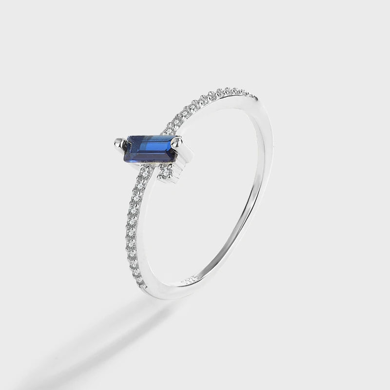 Deep Sapphire Baguette Couples Ring Sterling Silver