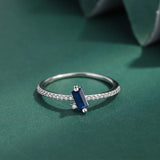 Deep Sapphire Baguette Couples Ring Sterling Silver