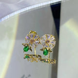 Daisy Emerald Earring Diamond Crystal Zircon Anniversary Gift