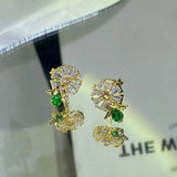 Daisy Emerald Earring Diamond Crystal Zircon Anniversary Gift