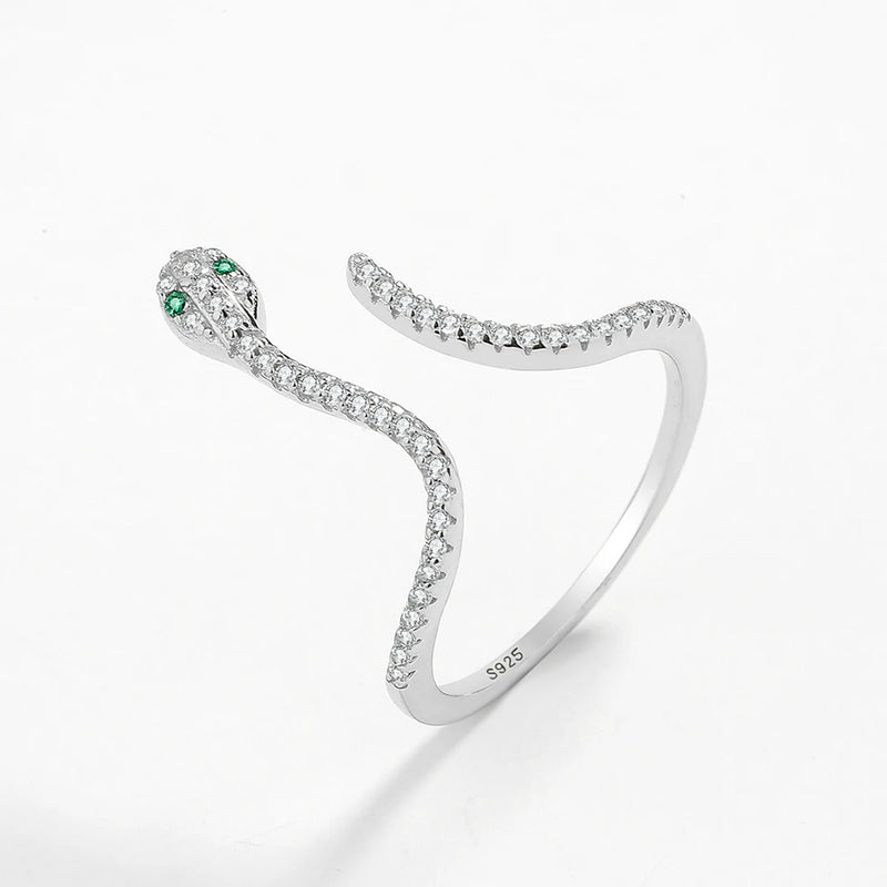 Emerald Snake Head Couple Ring Sterling Silver Engagement Gift