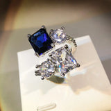 Sapphire Ice Flower Round Square Couple Ring Diamond Crystal Engagement