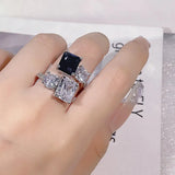 Sapphire Ice Flower Round Square Couple Ring Diamond Crystal Engagement