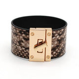 Cuff Leather Bracelets Women Red Green Ribbon Bangles Lock Wide