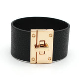 Cuff Leather Bracelets Women Red Green Ribbon Bangles Lock Wide