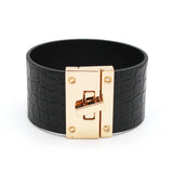 Cuff Leather Bracelets Women Red Green Ribbon Bangles Lock Wide