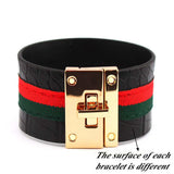 Cuff Leather Bracelets Women Red Green Ribbon Bangles Lock Wide