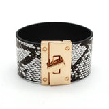 Cuff Leather Bracelets Women Red Green Ribbon Bangles Lock Wide