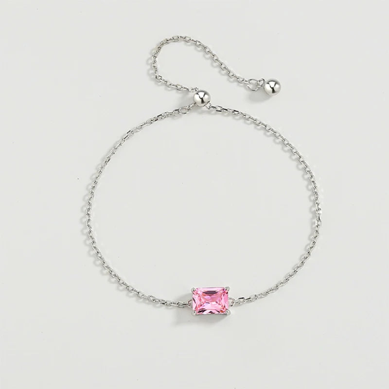 Pink Baguette Diamond Bracelet Crystal Silver Jewelry