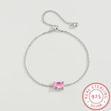 Pink Baguette Diamond Bracelet Crystal Silver Jewelry