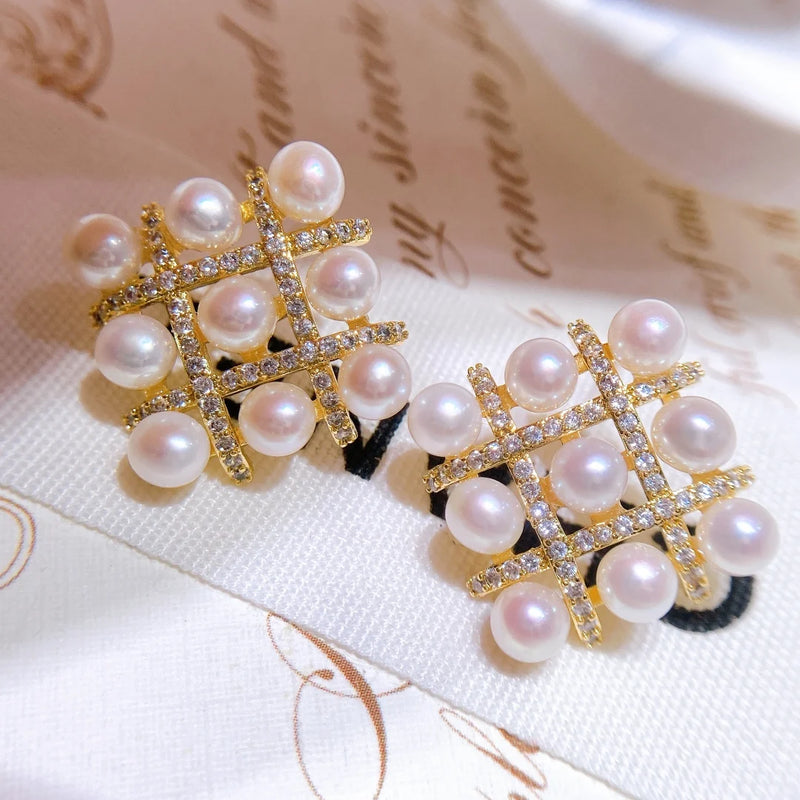 Freshwater Pearl Stud Earrings Women DIY Craft Jewelry