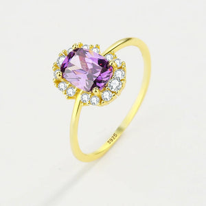 Amethyst Ring S925 Silver Cz Diamond Crystal Zircon Engagement Wedding Gift