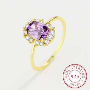Amethyst Ring S925 Silver Cz Diamond Crystal Zircon Engagement Wedding Gift