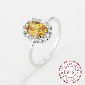 Yellow Citrine Ring S925 Silver Crystal Diamond Engagement Gift
