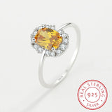Yellow Citrine Ring S925 Silver Crystal Diamond Engagement Gift