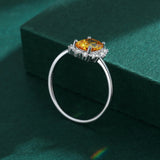 Yellow Citrine Ring S925 Silver Crystal Diamond Engagement Gift