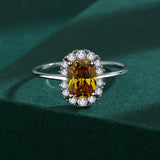 Yellow Citrine Ring S925 Silver Crystal Diamond Engagement Gift